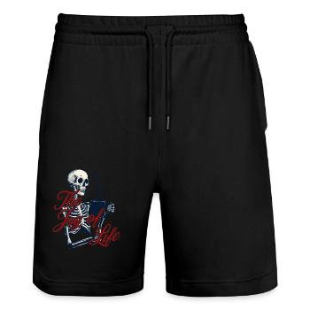 Unheimliche Verkleidung Lustiger Kaffeeliebhaber - Stanley/Stella Unisex Bio Joggingshorts Trainer  - Schwarz - Vorne - Nik (191cm) & Marisol (170cm)