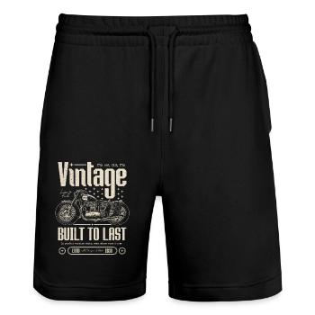 Vintage Motorcycle Bikers Motorbike Birthday 1936 - Stanley/Stella Trainer Unisex Organic Jogging Shorts - black - Front - Nik (191cm) & Marisol (170cm)