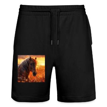 Pferd - Stanley/Stella Unisex Bio Joggingshorts Trainer  - Schwarz - Vorne - Nik (191cm) & Marisol (170cm)
