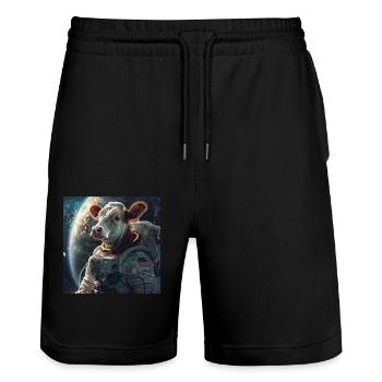 Kuh - Stanley/Stella Unisex Bio Joggingshorts Trainer  - Schwarz - Vorne - Nik (191cm) & Marisol (170cm)