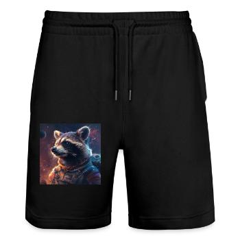 Raccoon - Stanley/Stella Trainer Unisex Organic Jogging Shorts - black - Front - Nik (191cm) & Marisol (170cm)