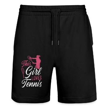 Drôle de joueur de tennis raquette fille - Short de jogging bio TRAINER Stanley/Stella unisexe - noir - Devant - Nik (191cm) & Marisol (170cm)