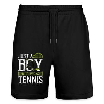 drôle joueur de tennis raquette garçon - Short de jogging bio TRAINER Stanley/Stella unisexe - noir - Devant - Nik (191cm) & Marisol (170cm)