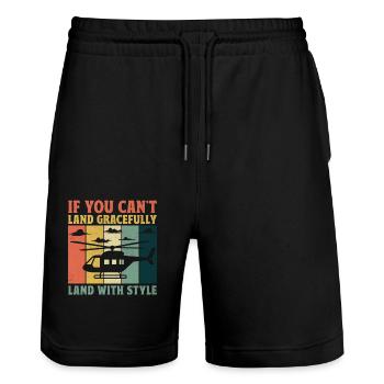 If You Can't Land Gracefully Land With Style Helic - Stanley/Stella Trainer Unisex Organic Jogging Shorts - black - Front - Nik (191cm) & Marisol (170cm)