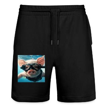 Pig - Stanley/Stella Trainer Unisex Organic Jogging Shorts - black - Front - Nik (191cm) & Marisol (170cm)