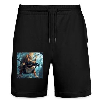 Squirrel - Stanley/Stella Trainer Unisex Organic Jogging Shorts - black - Front - Nik (191cm) & Marisol (170cm)