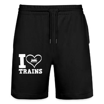 Ich Liebe Züge Lokomotive Eisenbahn - Stanley/Stella Unisex Bio Joggingshorts Trainer  - Schwarz - Vorne - Nik (191cm) & Marisol (170cm)