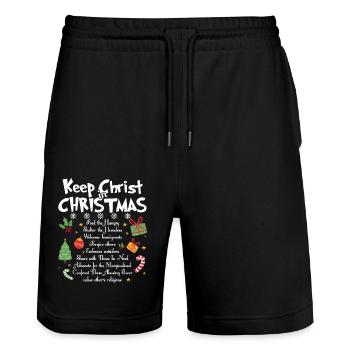 Christmas Keep Christ In Christmas - Stanley/Stella Trainer Unisex Organic Jogging Shorts - black - Front - Nik (191cm) & Marisol (170cm)