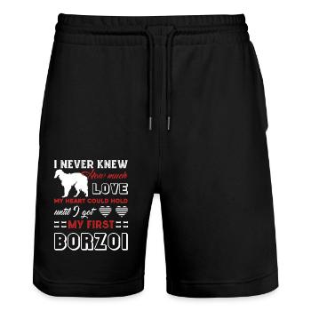 I Love My First Borzoi - Stanley/Stella Trainer Unisex Organic Jogging Shorts - black - Front - Nik (191cm) & Marisol (170cm)