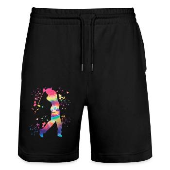 Golfer Colorsplash Kinder Miniaturgolf - Stanley/Stella Unisex Bio Joggingshorts Trainer  - Schwarz - Vorne - Nik (191cm) & Marisol (170cm)
