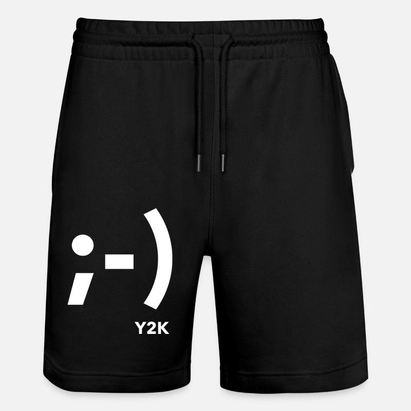 Y2K white winking smile - Stanley/Stella Trainer Unisex Organic Jogging Shorts - black