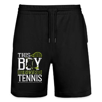 drôle joueur de tennis raquette garçon - Short de jogging bio TRAINER Stanley/Stella unisexe - noir - Devant - Nik (191cm) & Marisol (170cm)