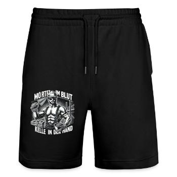 Mörtel im Blut Kelle in der Hand - Stanley/Stella Unisex Bio Joggingshorts Trainer  - Schwarz - Vorne - Nik (191cm) & Marisol (170cm)