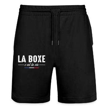 Boxen ist Leben Boxen Boxen Fan Boxen Lustig - Stanley/Stella Unisex Bio Joggingshorts Trainer  - Schwarz - Vorne - Nik (191cm) & Marisol (170cm)