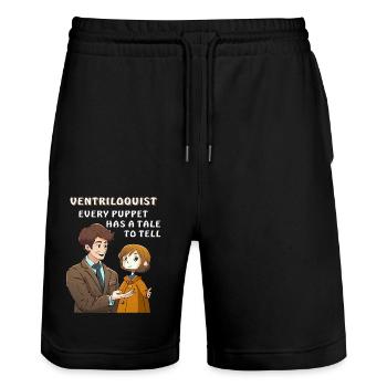 VENTRILOQUIST EVERY PUPPET HAS A TALE TO - Stanley/Stella Trainer Unisex Organic Jogging Shorts - black - Front - Nik (191cm) & Marisol (170cm)