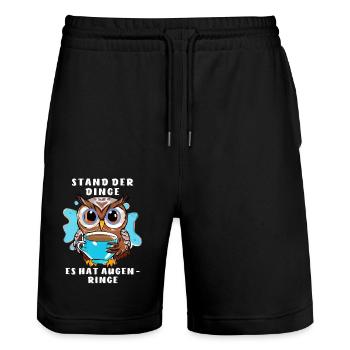 OWL STATE OF THINGS HAS DARK CIRCLES UNDER EYES - Stanley/Stella Trainer Unisex Organic Jogging Shorts - black - Front - Nik (191cm) & Marisol (170cm)