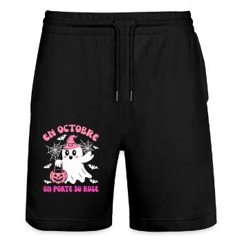 Cancer Du Sein En Octobre On Porte Du Rose - Short de jogging bio TRAINER Stanley/Stella unisexe - noir - Devant - Nik (191cm) & Marisol (170cm)