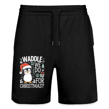 Le dandinement de Noël des pingouins que nous faisons pour Noël ? - Short de jogging bio TRAINER Stanley/Stella unisexe - noir - Devant - Nik (191cm) & Marisol (170cm)