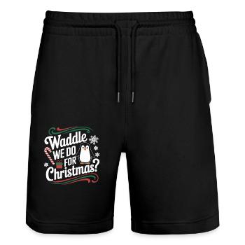 Pingouin Noël Waddle que nous faisons pour Noël - Short de jogging bio TRAINER Stanley/Stella unisexe - noir - Devant - Nik (191cm) & Marisol (170cm)