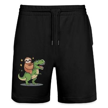 Sloth - Stanley/Stella Trainer Unisex Organic Jogging Shorts - black - Front - Nik (191cm) & Marisol (170cm)