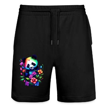 Rainbow Panda with Flowers Dreamy Fantasy Art - Stanley/Stella Trainer Unisex Organic Jogging Shorts - black - Front - Nik (191cm) & Marisol (170cm)