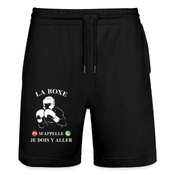 Boxen nennt mich Boxer Boxen Fan Boxen Lustig - Stanley/Stella Unisex Bio Joggingshorts Trainer  - Schwarz - Vorne - Nik (191cm) & Marisol (170cm)