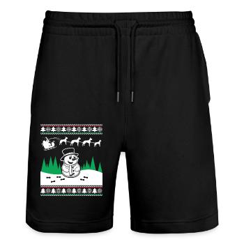 Funny Snowman Great Dane Christmas - Stanley/Stella Trainer Unisex Organic Jogging Shorts - black - Front - Nik (191cm) & Marisol (170cm)