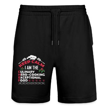 Christmas Keep Calm I'm The Chef - Stanley/Stella Trainer Unisex Organic Jogging Shorts - black - Front - Nik (191cm) & Marisol (170cm)