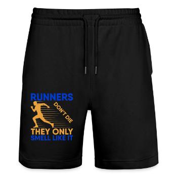 Running Don ́t Die They Only Smell Like It Marathon - Stanley/Stella Trainer Unisex Organic Jogging Shorts - black - Front - Nik (191cm) & Marisol (170cm)
