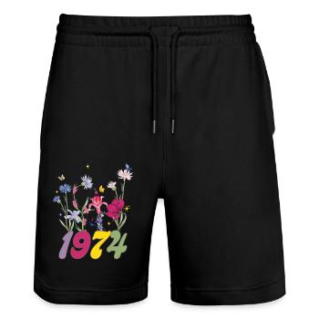 Geburtsjahr 1974 Wildblumen - Stanley/Stella Unisex Bio Joggingshorts Trainer  - Schwarz - Vorne - Nik (191cm) & Marisol (170cm)