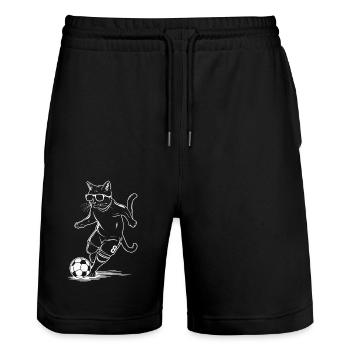 Chat avec des lunettes de soleil jouant au football - Short de jogging bio TRAINER Stanley/Stella unisexe - noir - Devant - Nik (191cm) & Marisol (170cm)