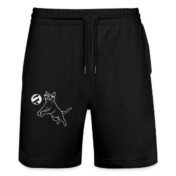 Cat in sunglasses playing volleyball - Stanley/Stella Trainer Unisex Organic Jogging Shorts - black - Front - Nik (191cm) & Marisol (170cm)