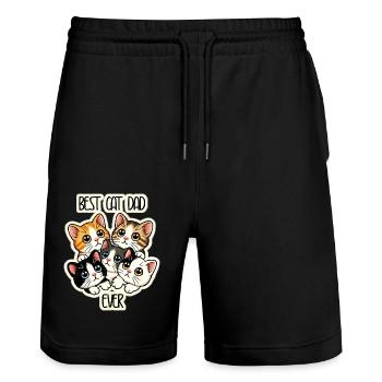 Bester Katzenvater aller Zeiten - Vater von Katzen - Süße Kätzchen - Stanley/Stella Unisex Bio Joggingshorts Trainer  - Schwarz - Vorne - Nik (191cm) & Marisol (170cm)