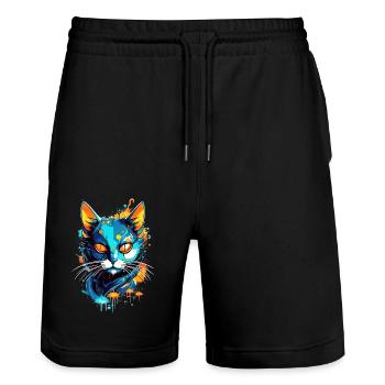 Chat de l’espace coloré - Short de jogging bio TRAINER Stanley/Stella unisexe - noir - Devant - Nik (191cm) & Marisol (170cm)