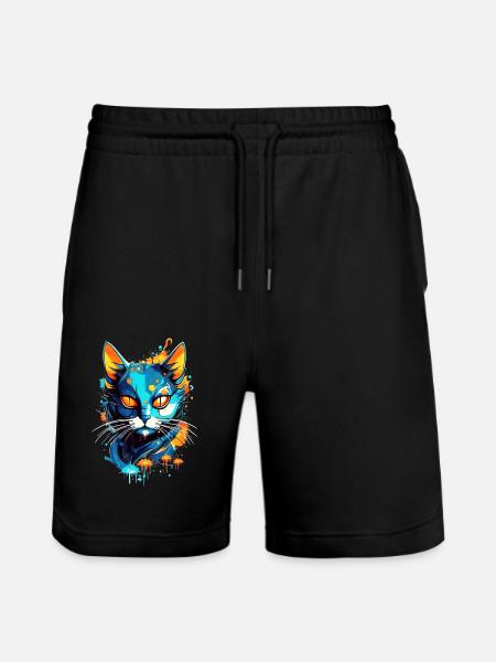 Bunte Weltraumkatze - Stanley/Stella Unisex Bio Joggingshorts Trainer  - Schwarz