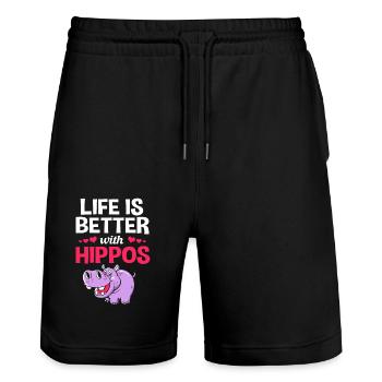 Nilpferd - Stanley/Stella Unisex Bio Joggingshorts Trainer  - Schwarz - Vorne - Nik (191cm) & Marisol (170cm)