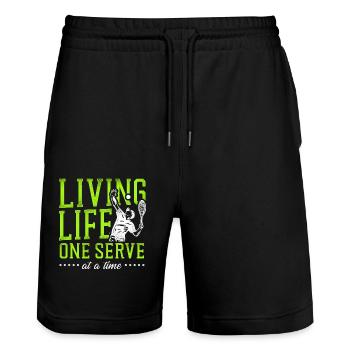 Funny Tennis Player Racket Living - Stanley/Stella Unisex Bio Joggingshorts Trainer  - Schwarz - Vorne - Nik (191cm) & Marisol (170cm)
