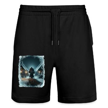 Väterchen Frost spaziert durch das eisige Dorf - Stanley/Stella Unisex Bio Joggingshorts Trainer  - Schwarz - Vorne - Nik (191cm) & Marisol (170cm)
