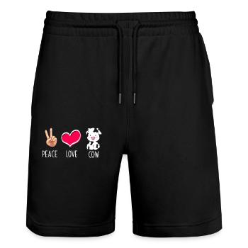 Peace Love Cow Illustration - Stanley/Stella Trainer Unisex Organic Jogging Shorts - black - Front - Nik (191cm) & Marisol (170cm)