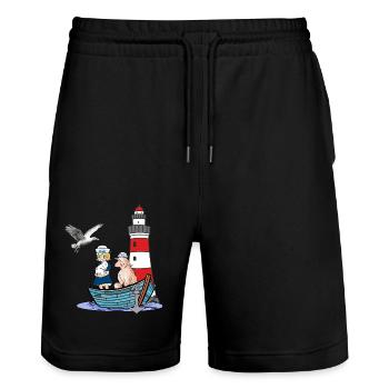 Maritime Sailor Boat Kids Child Sheep Adventure - Stanley/Stella Trainer Unisex Organic Jogging Shorts - black - Front - Nik (191cm) & Marisol (170cm)