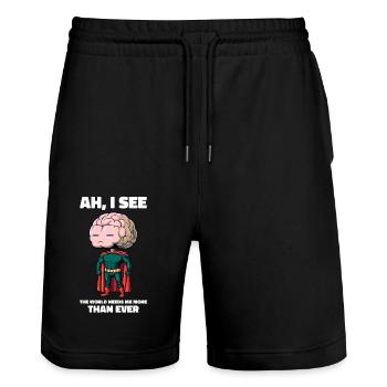 The World Needs Me More Than Ever Funny Brain - Stanley/Stella Trainer Unisex Organic Jogging Shorts - black - Front - Nik (191cm) & Marisol (170cm)