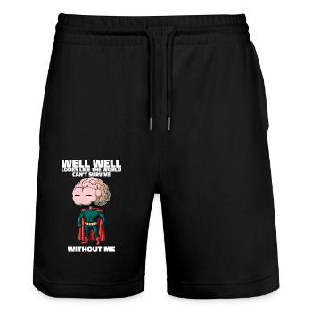 The World Can't Survive Without Me Funny Brain - Stanley/Stella Trainer Unisex Organic Jogging Shorts - black - Front - Nik (191cm) & Marisol (170cm)