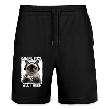 Drôles de chats Jeux Pizza Gamer Gamer Jeux - Short de jogging bio TRAINER Stanley/Stella unisexe - noir - Devant - Nik (191cm) & Marisol (170cm)
