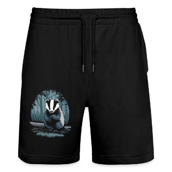 Niedlicher Dachs Im Cottagecore Wald - Stanley/Stella Unisex Bio Joggingshorts Trainer  - Schwarz - Vorne - Nik (191cm) & Marisol (170cm)
