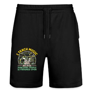 I Teach Music Because Punching People Is Frowned U - Stanley/Stella Trainer Unisex Organic Jogging Shorts - black - Front - Nik (191cm) & Marisol (170cm)