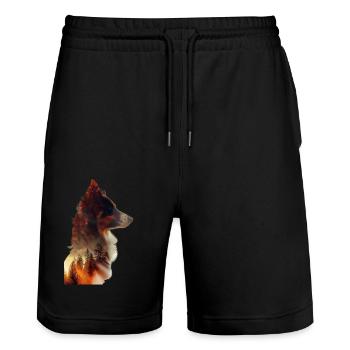 Border Collie - Stanley/Stella Unisex Bio Joggingshorts Trainer  - Schwarz - Vorne - Nik (191cm) & Marisol (170cm)