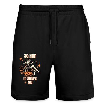 so hot it creeps me Lustiger Halloween Spruch - Stanley/Stella Unisex Bio Joggingshorts Trainer  - Schwarz - Vorne - Nik (191cm) & Marisol (170cm)