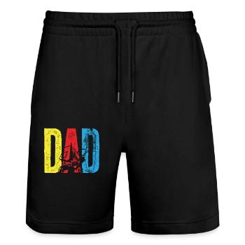 Lettrage papa coloré avec motif poussette - Short de jogging bio TRAINER Stanley/Stella unisexe - noir - Devant - Nik (191cm) & Marisol (170cm)