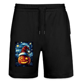 Halloween Geschenk Kürbis mit Weihnachtsmütze Deko - Stanley/Stella Unisex Bio Joggingshorts Trainer  - Schwarz - Vorne - Nik (191cm) & Marisol (170cm)