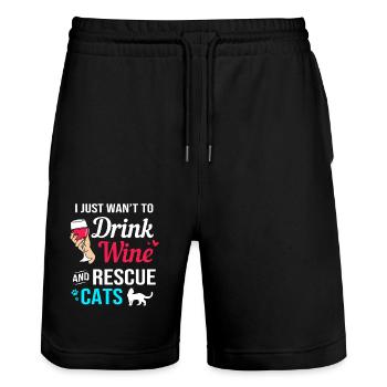 Cat Rescue Animal Rights Animal Rescue Animal Shelter - Stanley/Stella Trainer Unisex Organic Jogging Shorts - black - Front - Nik (191cm) & Marisol (170cm)